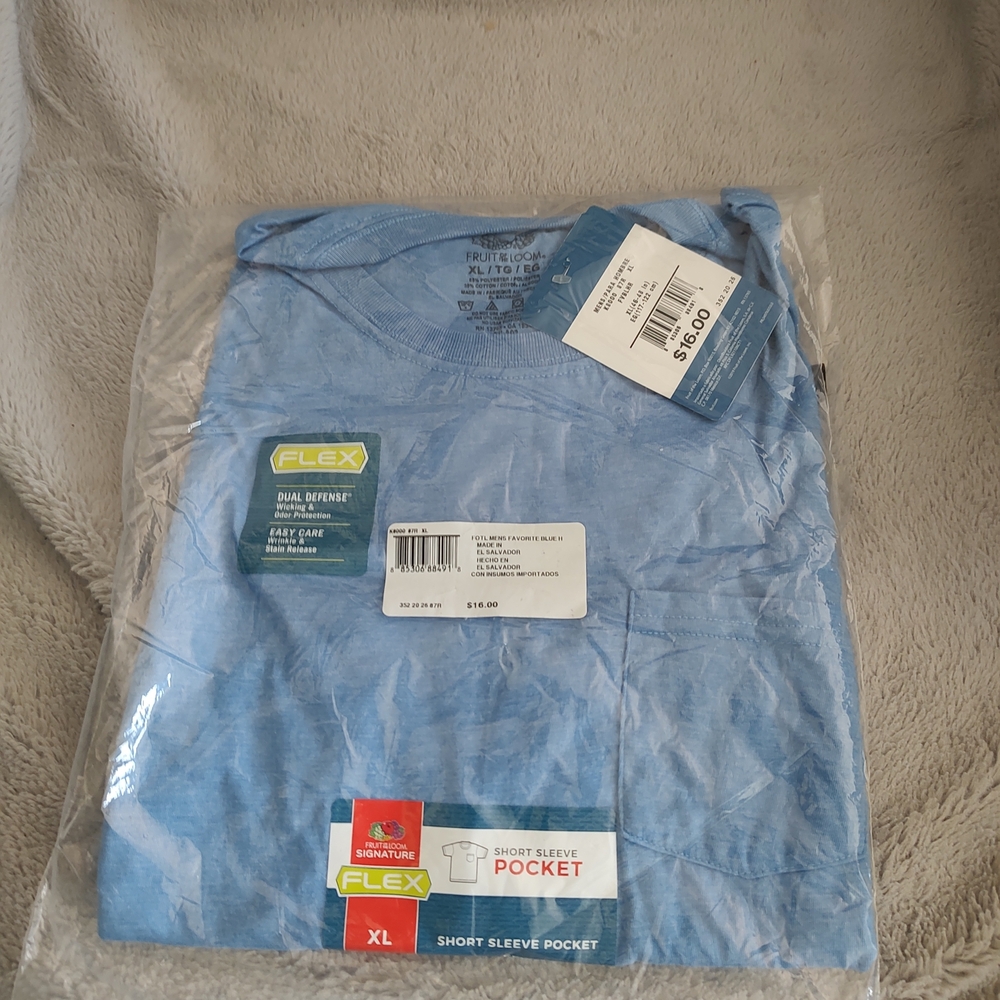 Fruit of the Loom Men's XL Light Blue Short Sleeve Pocket Tee - Flex